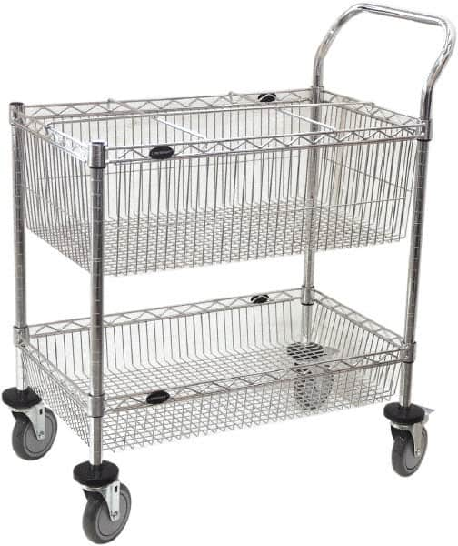 Value Collection - 300 Lb Capacity, 18" Wide x 30" Long x 40" High Mail Cart - 2 Shelf, Steel, 2 Rigid/2 Swivel Casters - A1 Tooling