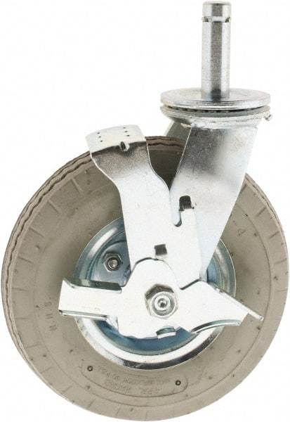 Value Collection - 8" Diam x 3-1/2" Wide, Rubber Swivel with Brake Caster - 300 Lb Capacity, Plain Stem Mount - A1 Tooling