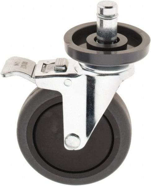 Value Collection - 5" Diam x 1-1/4" Wide, Polyurethane Swivel with Brake Caster - 300 Lb Capacity, Plain Stem Mount - A1 Tooling