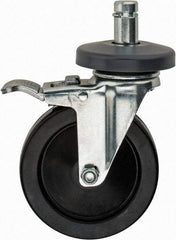 Value Collection - 5" Diam x 1-1/4" Wide, Hard Rubber Swivel with Brake Caster - 200 Lb Capacity, Plain Stem Mount - A1 Tooling