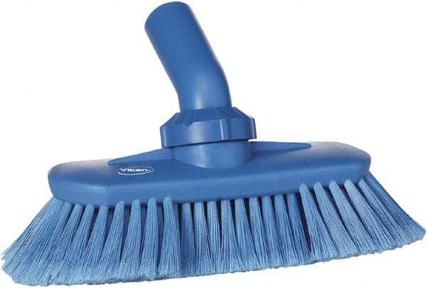 Vikan - 1-1/2" Bristle Length, Polyester Wash Brush - 7-3/4" Long x 3" Wide Head, 8" OAL, European Threaded Handle, Blue, Polypropylene Block, Flagged - A1 Tooling