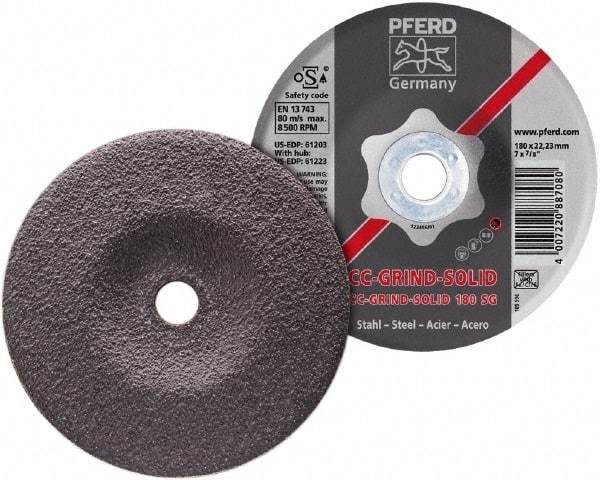 PFERD - 46 Grit, 5" Wheel Diam, 7/8" Arbor Hole, Type 27 Depressed Center Wheel - Aluminum Oxide - A1 Tooling