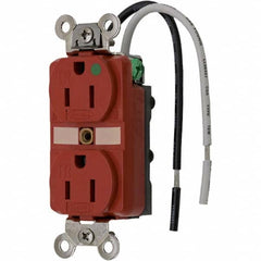 Hubbell Wiring Device-Kellems - 125V 15A NEMA 5-15R Hospital Grade Red Straight Blade Duplex Receptacle - A1 Tooling