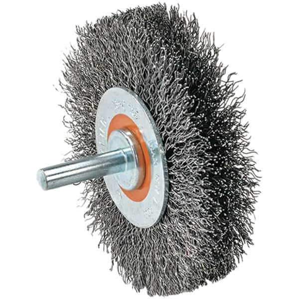 WALTER Surface Technologies - 2" OD, 1/4" Shank Diam, Crimped Stainless Steel Wheel Brush - 5/8" Face Width, 0.0118" Filament Diam, 25,000 RPM - A1 Tooling