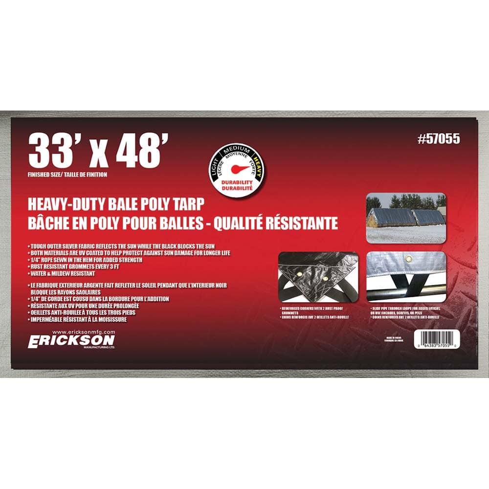 Erickson Manufacturing - Tarps & Dust Covers; Material: High-Density Polyethelene ; Width (Feet): 33.00 ; Grommet: Yes ; Color: Silver ; Length: 48 - Exact Industrial Supply