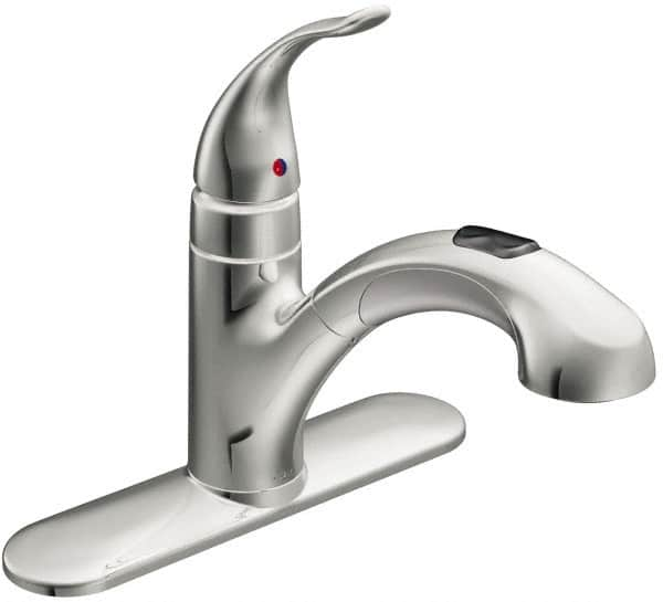 Moen - 3 Hole Mount, Low Arc Commercial Faucet - One Handle, Pull Lever Handle, Pullout Spout, No Drain - A1 Tooling