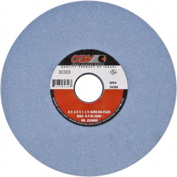 Camel Grinding Wheels - 8" Diam x 1-1/4" Hole x 3/4" Thick, J Hardness, 60 Grit Surface Grinding Wheel - Aluminum Oxide, Type 5, Medium Grade, Vitrified Bond, One-Side Recess - A1 Tooling