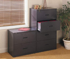 Hon - 36" Wide x 53-1/4" High x 19-1/4" Deep, 4 Drawer Lateral File with Lock - Steel, Black - A1 Tooling