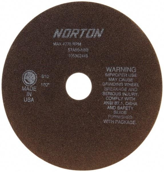 Norton - 8" 60 Grit Aluminum Oxide Cutoff Wheel - 1/32" Thick, 1-1/4" Arbor, 4,775 Max RPM, Use with Stationary Tools - A1 Tooling