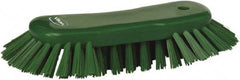 Vikan - 1.3" Bristle Length, Polyester Utility Scrub Brush - 7-3/4" Long x 3" Wide Head, 8" OAL, European Threaded Handle, Green, Polypropylene Block - A1 Tooling