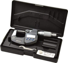 Mitutoyo - 0 to 25 mm Range, 0.001 mm Resolution, Standard Throat, IP65 Electronic Outside Micrometer - 0.001 Inch Accuracy, Ratchet Stop Thimble, Carbide Face, SR44 Battery, Data Output, Plastic Case, Includes NIST Traceable Certification of Inspection - A1 Tooling