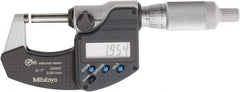 Mitutoyo - 0 to 1 Inch Range, 0.0001 Inch Resolution, Standard Throat, IP65 Electronic Outside Micrometer - 0.0001 Inch Accuracy, Ratchet Friction Thimble, Carbide Face, SR44 Battery, Plastic Case, Includes NIST Traceable Certification of Inspection - A1 Tooling