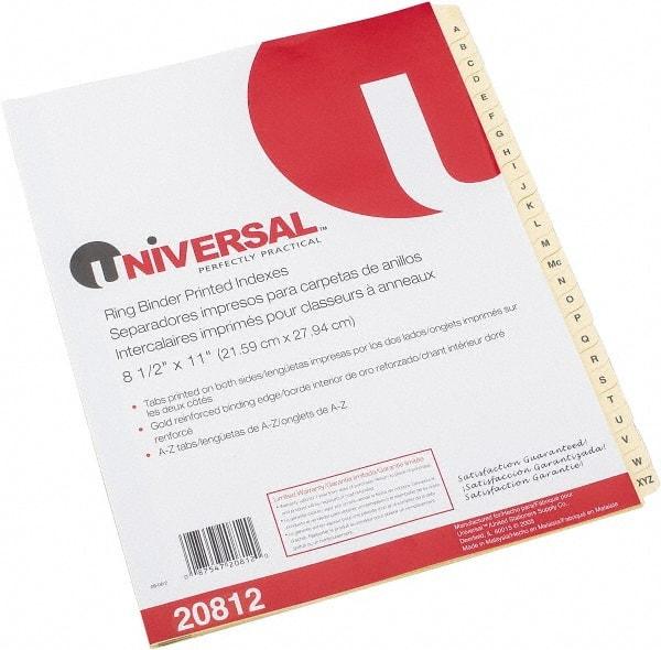 UNIVERSAL - 8-1/2 x 11" A to Z Label, 26 Tabs, Single Sided Clear Mylar, Tab Divider - Tan/Black Tabs, Buff Folder - A1 Tooling