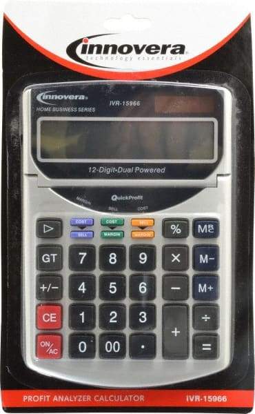 innovera - 12-Digit Portable Calculator - 18mm Display Size, White, Solar & Battery Powered, 7" Long x 4-3/4" Wide - A1 Tooling