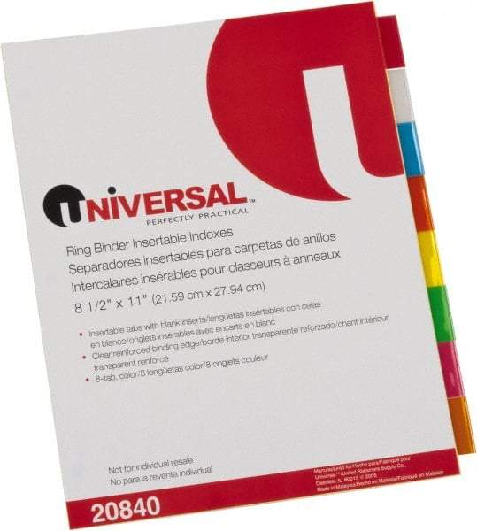 UNIVERSAL - 8-1/2 x 11" 8 Tabs, Single Sided Clear Mylar Reinforced Binding Edge, Insertable Tab Economy Indexes - Multicolor Tabs, Buff Folder - A1 Tooling