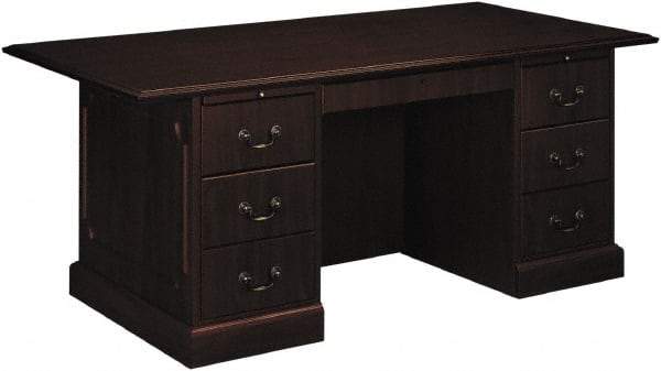 Hon - High Pressure Laminate Double Pedestal Desk with Center Drawer - 72" Wide x 36" Deep x 29-1/2" High, Mahogany - A1 Tooling