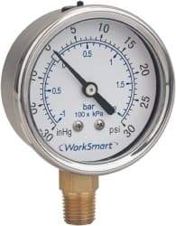 Value Collection - 2" Dial, 1/4 Thread, 0-1,000 Scale Range, Pressure Gauge - Lower Connection Mount, Accurate to 3-2-3% of Scale - A1 Tooling