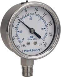 Value Collection - 2-1/2" Dial, 1/4 Thread, 30-0-30 Scale Range, Pressure Gauge - Lower Connection Mount, Accurate to 3-2-3% of Scale - A1 Tooling