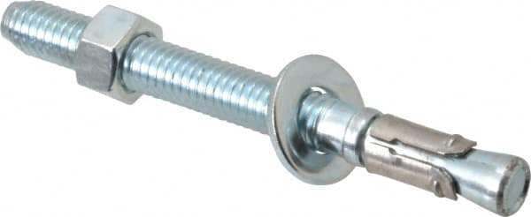 Powers Fasteners - 3/8" Diam, 3/8" Drill, 3-3/4" OAL, Wedge Expansion Concrete Anchor - Stainless Steel (Clip)/Steel (Body), Zinc-Plated Finish, Hex Nut Head, Hex Drive, 2-1/2" Thread Length - A1 Tooling