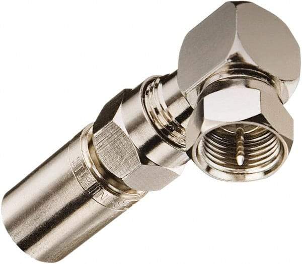 Ideal - 75 Ohm, Right Angle, Jack to Plug Coupler Twist On Coaxial Connector - Brass Body - A1 Tooling