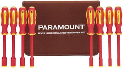 Paramount - 8 Piece 5 to 12mm Insulated Nutdriver Set - Solid Shaft, Ergonomic Handle - A1 Tooling