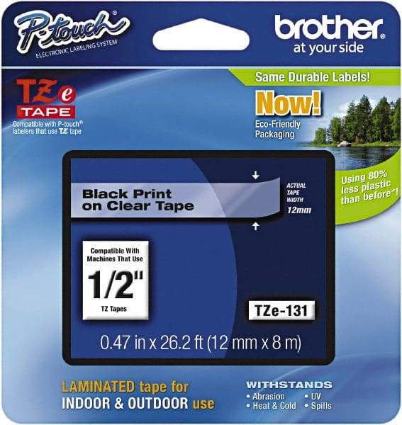 Brother - 1/2" Wide x 314.4" Long, Clear Plastic/Paper Tape Cassette - For Label Maker - A1 Tooling