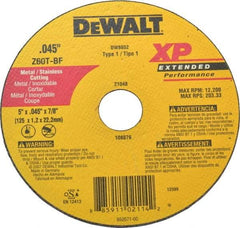 DeWALT - 5" 60 Grit Zirconia Alumina Cutoff Wheel - 0.045" Thick, 7/8" Arbor, 12,200 Max RPM, Use with Circular Saws - A1 Tooling