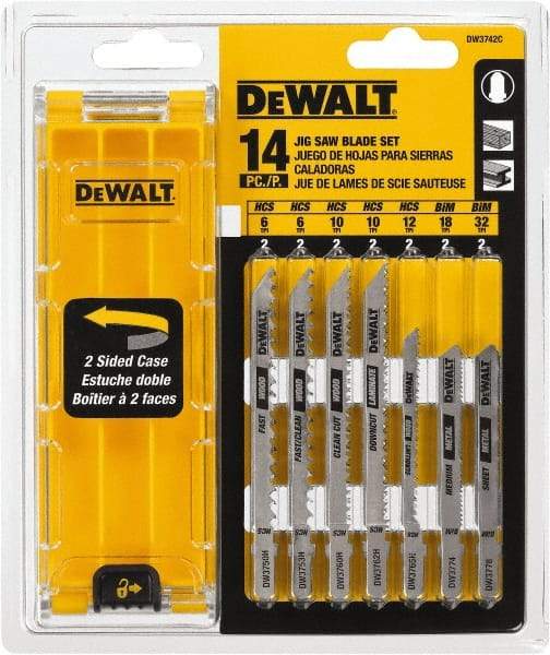 DeWALT - 14 Piece, 3" to 5" Long, 6 to 32 Teeth per Inch, Bi-Metal Jig Saw Blade Set - Toothed Edge, T-Shank - A1 Tooling