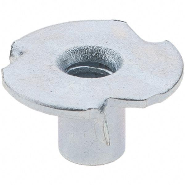 Made in USA - #6-32 Zinc-Plated Steel Standard Tee Nut - 1/4" Barrel Length, 1/2" Flange Diam, 3 Prongs - A1 Tooling