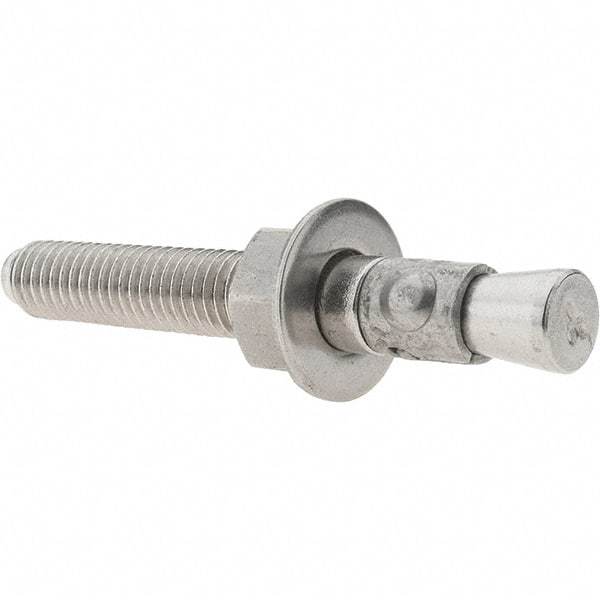 Value Collection - 1/2" Diam, 1/2" Drill, 3-3/4" OAL, 1-5/8" Min Embedment Wedge Expansion Concrete Anchor - 304 Stainless Steel, Hex Nut Head, Hex Drive, 2-3/8" Thread Length - A1 Tooling