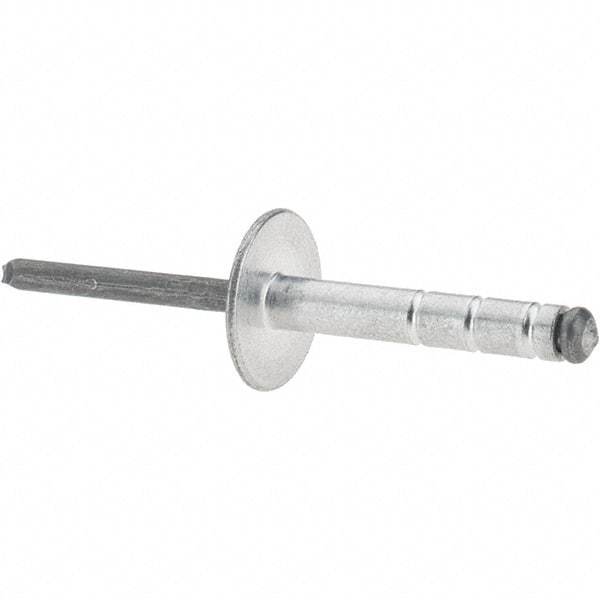 RivetKing - Large Flange Head Aluminum Open End Blind Rivet - Steel Mandrel, 0.437" to 3/4" Grip, 1.065" Length Under Head, 3/16" Body Diam - A1 Tooling