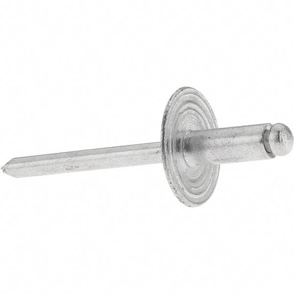 Value Collection - Size 64 Large Flange Dome Head Aluminum Open End Blind Rivet - Aluminum Mandrel, 0.062" to 1/4" Grip, 0.615" Head Diam, 0.192" to 0.196" Hole Diam, 0.45" Length Under Head, 3/16" Body Diam - A1 Tooling