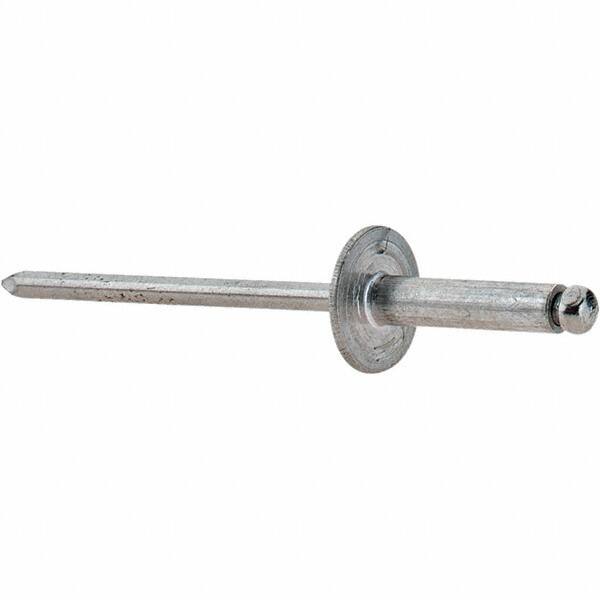 Value Collection - Size 46 Large Flange Dome Head Aluminum Open End Blind Rivet - Steel Mandrel, 0.251" to 3/8" Grip, 3/8" Head Diam, 0.129" to 0.133" Hole Diam, 0.525" Length Under Head, 1/8" Body Diam - A1 Tooling