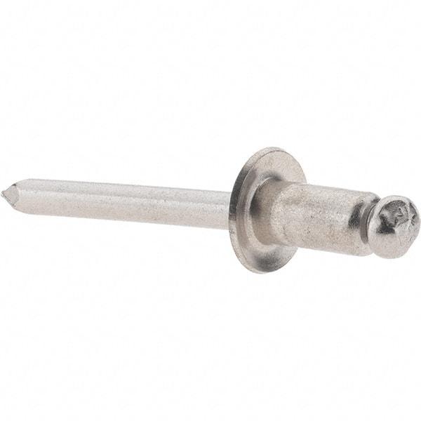 Value Collection - Size 84 Dome Head Stainless Steel Open End Blind Rivet - Stainless Steel Mandrel, 0.062" to 1/4" Grip, 1/2" Head Diam, 0.257" to 0.261" Hole Diam, 1/2" Length Under Head, 1/4" Body Diam - A1 Tooling