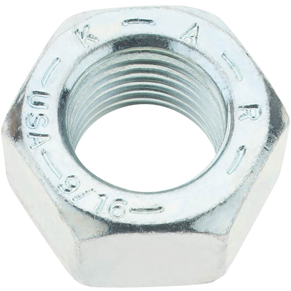 Value Collection - 9/16-18 UNF Steel Right Hand Hex Nut - 7/8" Across Flats, 31/64" High, Zinc Yellow Dichromate Finish - A1 Tooling