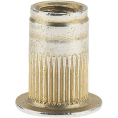 Value Collection - #8-32, 0.265 Insert Diam, 0.42" OAL, Knurled Body Open End Threaded Insert - 0.2656" Hole Diam, 0.39" Head Diam, 1008/1010 Steel, Clear Protective Coating & Zinc Yellow Dichromate Finish - A1 Tooling