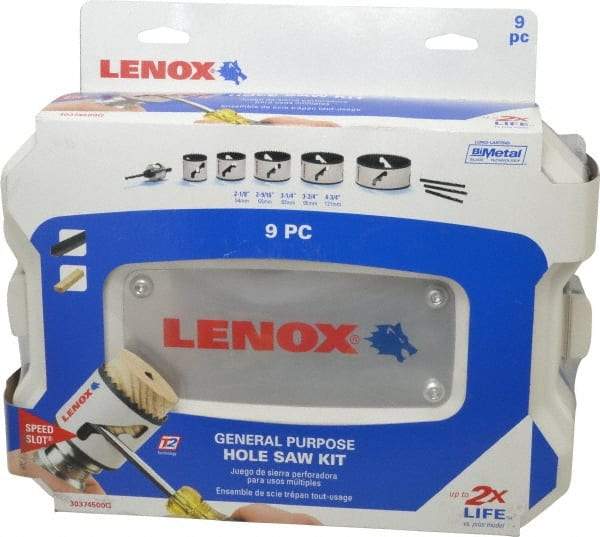 Lenox - 9 Piece, 2-1/8" to 4-3/4" Saw Diam, General Purpose Hole Saw Kit - Bi-Metal, Includes 5 Hole Saws - A1 Tooling