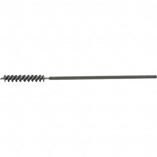 Brush Research Mfg. - 7/16" Diam Helical Steel Tube Brush - Single Spiral, 0.006" Filament Diam, 2-1/2" Brush Length, 12" OAL, 0.219" Diam Galvanized Steel Shank - A1 Tooling