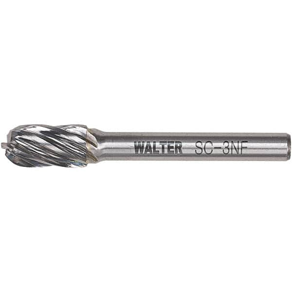 WALTER Surface Technologies - 1/2" Cut Diam, 1/4" Shank Diam, Cylinder Ball End Head Double Cut Burr - Carbide, 1" LOC - A1 Tooling