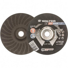 WALTER Surface Technologies - 30 Grit, 7" Wheel Diam, 1/16" Wheel Thickness, 7/8" Arbor Hole, Type 27 Depressed Center Wheel - Aluminum Oxide, Resinoid Bond, 8,600 Max RPM - A1 Tooling