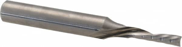 Accupro - 1/8" Cutting Diam x 1/2" Length of Cut, 1 Flute, Downcut Spiral Router Bit - Uncoated, Left Hand Cut, Solid Carbide, 2" OAL x 1/4" Shank Diam, Single Edge, 21° Helix Angle - A1 Tooling