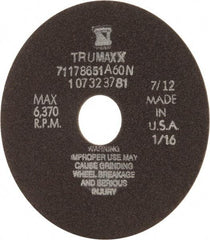 Tru-Maxx - 6" 60 Grit Aluminum Oxide Cutoff Wheel - 1/16" Thick, 1-1/4" Arbor, 6,048 Max RPM, Use with Stationary Tools - A1 Tooling