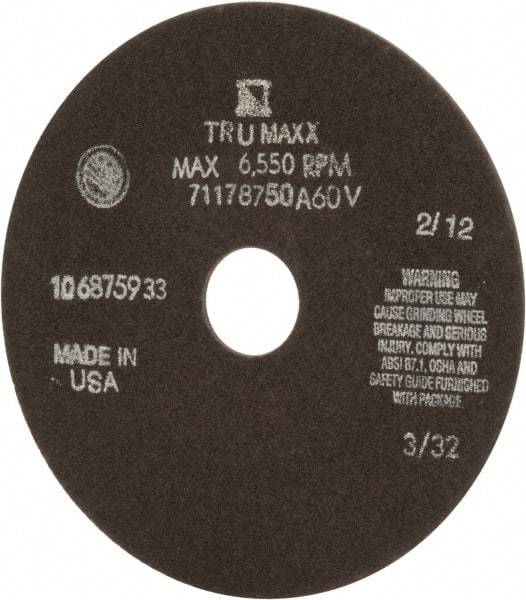 Tru-Maxx - 7" 60 Grit Aluminum Oxide Cutoff Wheel - 3/32" Thick, 1-1/4" Arbor, 5,184 Max RPM, Use with Stationary Tools - A1 Tooling