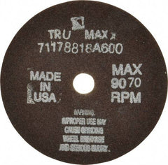 Tru-Maxx - 4" 60 Grit Aluminum Oxide Cutoff Wheel - 1/16" Thick, 1/2" Arbor, 9,072 Max RPM, Use with Stationary Tools - A1 Tooling