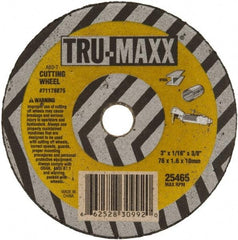 Tru-Maxx - 3" 60 Grit Aluminum Oxide Cutoff Wheel - 1/16" Thick, 3/8" Arbor, 25,465 Max RPM, Use with Die Grinders - A1 Tooling