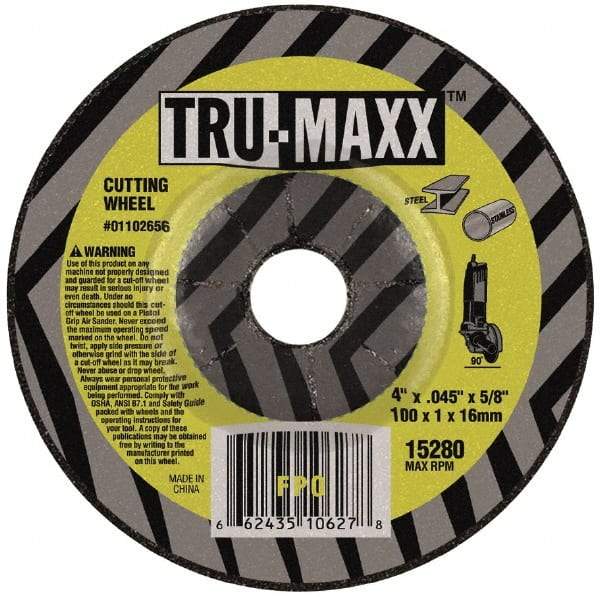 Tru-Maxx - 4" Wheel Diam, 1/4" Wheel Thickness, 5/8" Arbor Hole, Type 27 Depressed Center Wheel - 15,280 Max RPM, Compatible with Angle Grinder - A1 Tooling