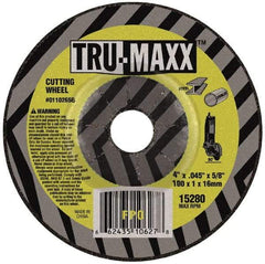 Tru-Maxx - 4" Wheel Diam, 1/4" Wheel Thickness, 5/8" Arbor Hole, Type 27 Depressed Center Wheel - 15,280 Max RPM, Compatible with Angle Grinder - A1 Tooling