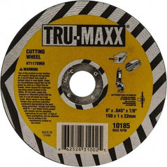 Tru-Maxx - 6" 60 Grit Aluminum Oxide Cutoff Wheel - 0.045" Thick, 7/8" Arbor, 10,185 Max RPM, Use with Portable Tools - A1 Tooling