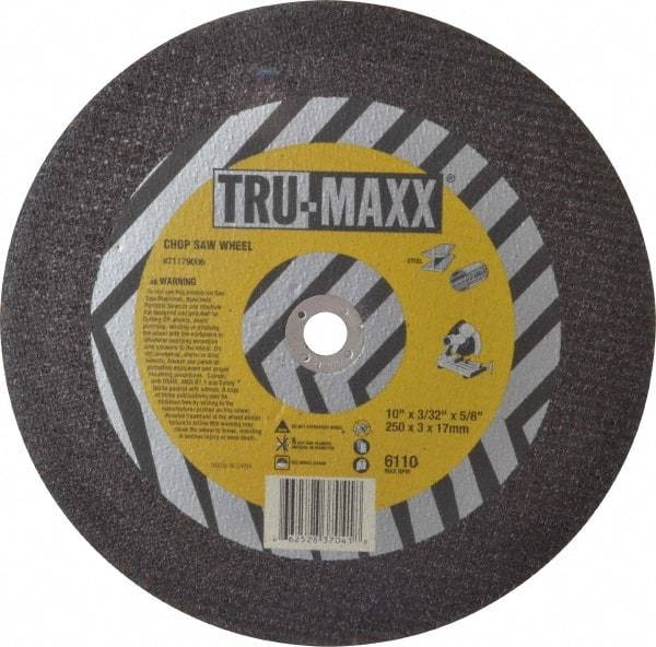 Tru-Maxx - 10" 36 Grit Aluminum Oxide Cutoff Wheel - 3/32" Thick, 5/8" Arbor, 6,112 Max RPM, Use with Stationary Tools - A1 Tooling