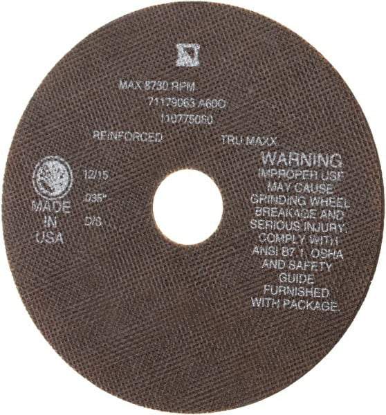 Tru-Maxx - 7" 60 Grit Aluminum Oxide Cutoff Wheel - 0.035" Thick, 1-1/4" Arbor, 8,731 Max RPM, Use with Stationary Tools - A1 Tooling